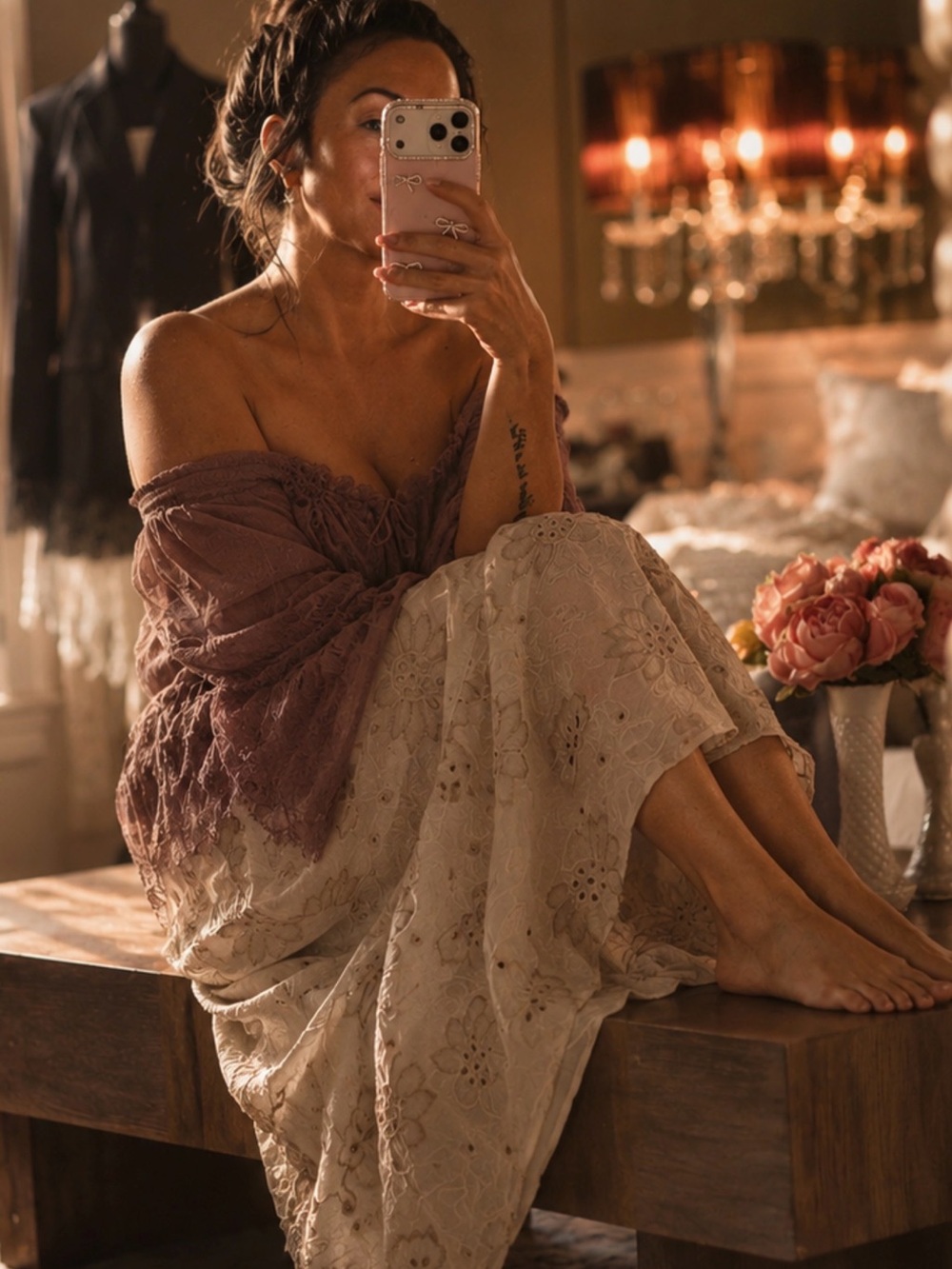 Bluivy Mauve Lace Peasant Blouse - Picture 6 of 6